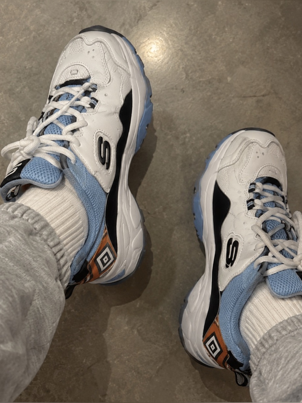 Skechers White, Light Blue & Black Chunky One-Piece Sneakers